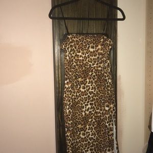 Leopard straps square neck midi dress